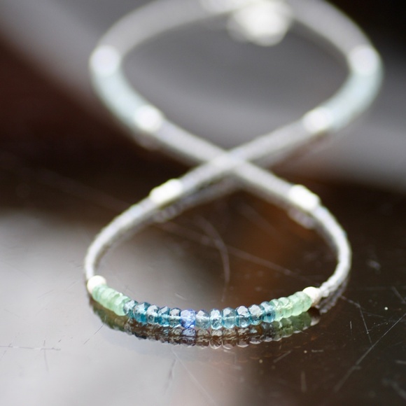 Natural Kyanite, Aquamarine Wrap Bracelet Convertible Necklace Sterling Silver - Picture 3 of 14